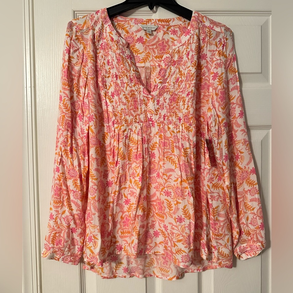 Lucky Brand Pink and Orange Floral Blouse